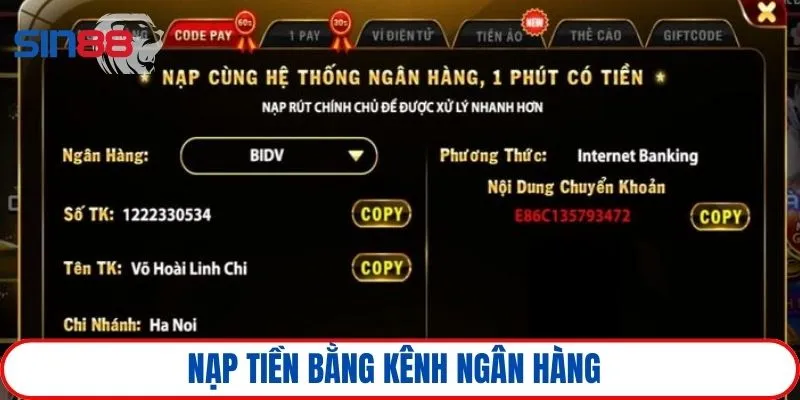 Bổ sung vốn cược với kênh ngân hàng 